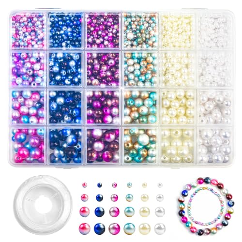 LIMITADA 1890 Bunte Perlen zum Auffädeln 4/6/8/10mm Perlen zum Basteln mit Loch Armbänder Selber Machen Armband für Perlen Auffädeln Perlen für Armbänder für DIY Armband Schmuck (gradient color) von LIMITADA