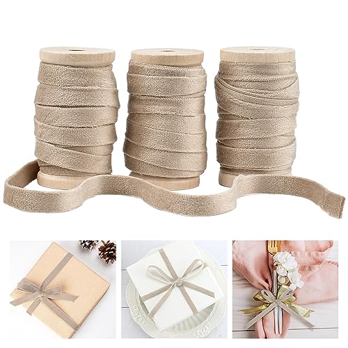 LIMITADA 3 Rollen Band Samtband Beige Geschenkband Samt Schleifenband Samt Dekoband Samt Stoffband Samt Schleifenband Satinband Samt Gurtband Samt Samtbändchen für Hochzeit, Taufe und Geburtstag von LIMITADA