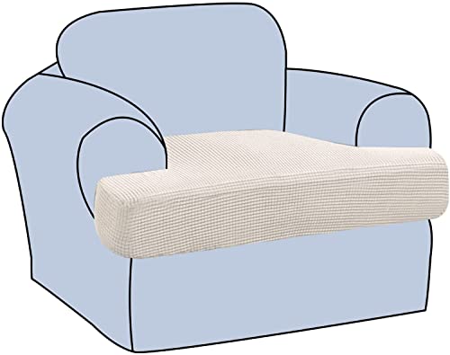 LINFKY Stretch T-förmige Sitzkissenbezug Sofabezug T Sitzkissenschutz für Wohnzimmer Sessel Couchbezug T Kissenbezug Sitzbezug mit Gummibändern Dicker Jacquardstoff (Elfenbein,1 Sitzer) von LINFKY