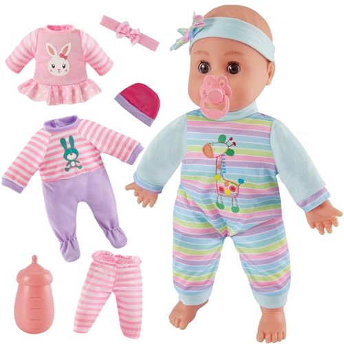 LINFUN KIDS Babypuppe mit Funktion Weichkörperpuppe mit Schlafaugen und Schnuller Puppenzubehör mit 3 Kleidung Outfits Puppen Spielzeug Rollenspiel Geschenk für Jungen und Mädchen ab 3 4 5 Jahre von LINFUN KIDS