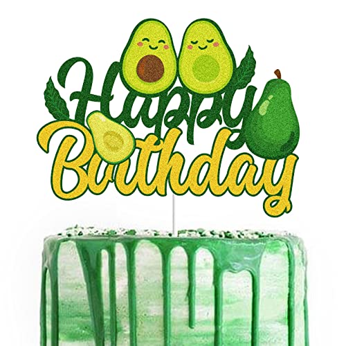 Avocado Happy Birthday Tortenaufsatz Grün Glitzer Sommer Fiesta Fruit Avocado Kuchen Dekoration Happy Avocado Holy Guacamole Thema Geburtstag Party Supplies von LINGBOOM