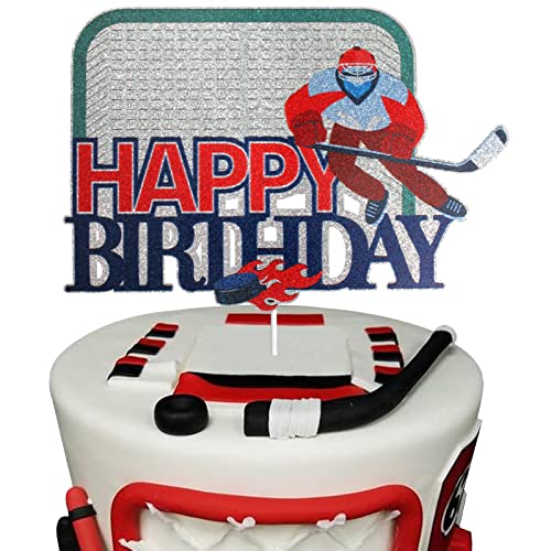 Eishockey Happy Birthday Kuchenaufsatz Puck Player Szene Kuchen Dekoration Sport Thema Geburtstag Party Zubehör für Jungen Kind Mann Vater von LINGBOOM