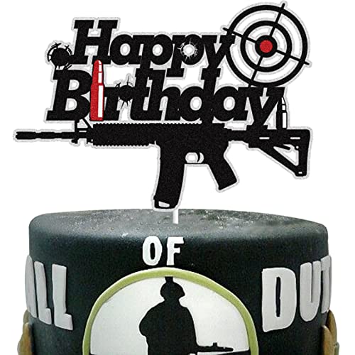 Gun Happy Birthday Cake Topper Schwarz Bullet Target Birthday Cake Decoration Gun Gun Shooting Theme Party Birthday Supplies von LINGBOOM