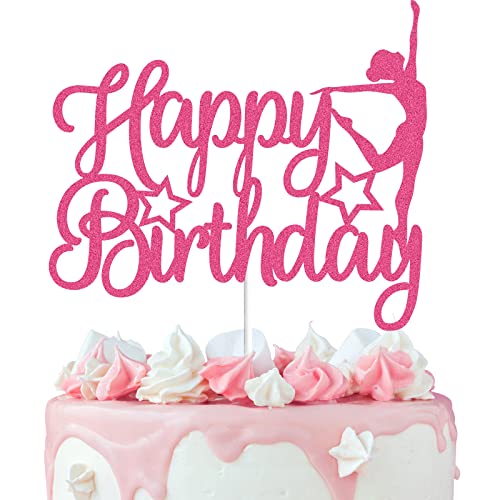 Gymnastik Happy Birthday Tortenaufsatz Rosa Rose Gold Glitzer Turner Kuchen Dekoration Gymnastik Sport Thema Baby Mädchen Geburtstag Party Supplies von LINGBOOM