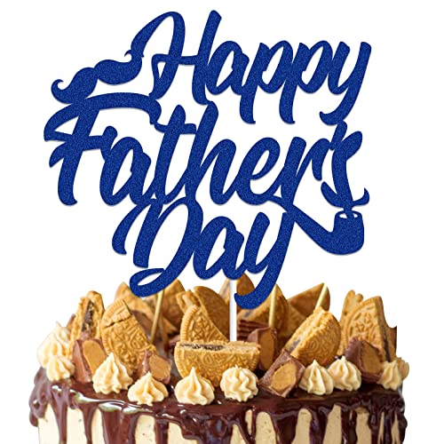 Happy Father's Day Cake Topper Blue Glitter Happy Father's Day Super Dad Happy Birthday Daddy Cake Decoration Best Dad Ever We love Dad Party Supplies for Man Fathers Day (Happy Father Day) von LINGBOOM