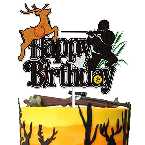 Hirsch Jagd Happy Birthday Kuchen Topper Schwarz Glitzer Vorbei Jagd Camping Safari Dschungel Tiere Kuchen Dekoration Baum Hirsch Wound Ziel Jäger Woodland Themenparty Supplies von LINGBOOM