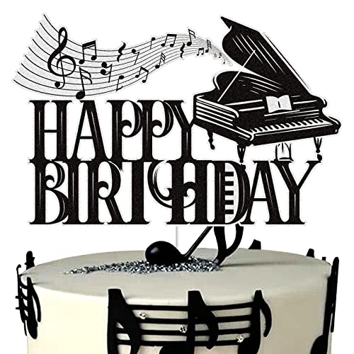 Musik Klavier Happy Birthday Kuchen Topper Schwarz Glitzer Musik Noten Kuchen Dekoration Musik Liebhaber Thema Geburtstag Party Supplies für Musiker von LINGBOOM