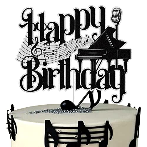 Musik Klavier Happy Birthday Kuchen Toppers Schwarz Glitzer Musik Kuchen Noten Kuchen Dekoration Musik Liebhaber Thema Geburtstag Party Supplies für Musiker von LINGBOOM