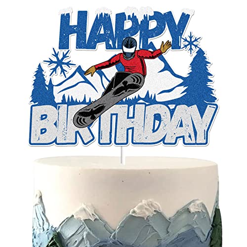 Skifahren Happy Birthday Tortenaufsatz Snowboard Extremsport Skifahrer Snowboarden Kuchen Dekoration Schnee Skifahrer Geburtstag Party Supplies von LINGBOOM