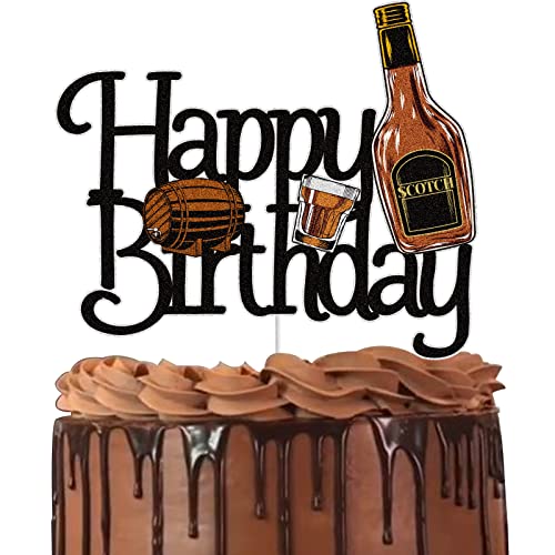 Whiskey Happy Birthday Cake Topper Schwarz Glitzer Aged to Perfection Kuchen Dekoration Vintage Whiskey 30. 40. 50. 60. Feiern Mottoparty Geburtstag für Männer von LINGBOOM