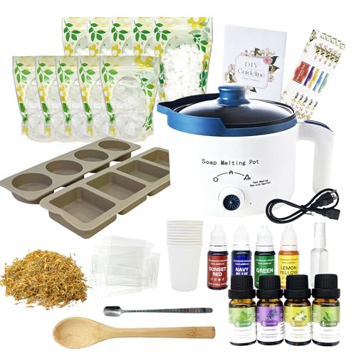 LINGQIAN DIY Starter Pro Seife machen Set für Erwachsene, Seife machen kreative Lieferungen Kit mit Seifenschmelzer, einschließlich Seife Basis, Seife Form, Calendula, Ätherische Öle, Färbt von LINGQIAN