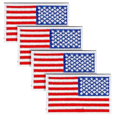 4-teiliges Aufnäher-Set mit amerikanischer Flagge für 4. Juli USA-Flagge, taktische Aufnäher mit aufbügelbarer Rückseite, für Rucksäcke, Mützen, Taschen, Westen, Militäruniformen, Hosen, Taschen und von LINKIM BOLLY