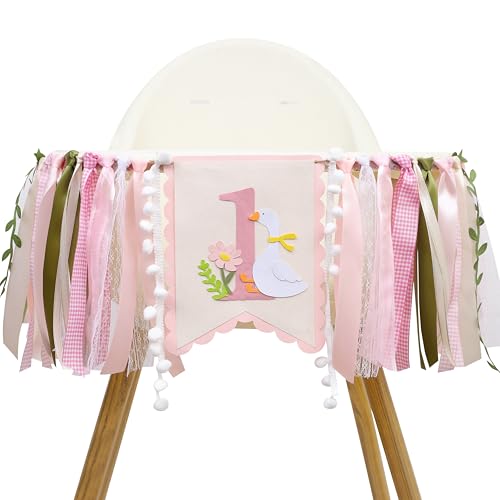 One Silly Goose Hochstuhl Banner für Mädchen - Silly Goose 1. Geburtstag Dekorationen für Mädchen, Pink Goose First Birthday Banner, Pink One Hochstuhl Banner, Cake Smash Requisiten von LINLULU