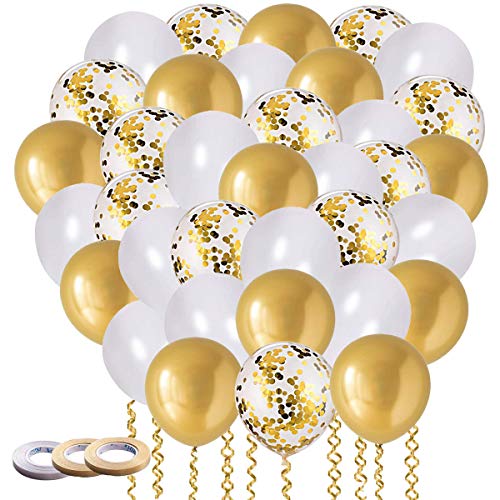 60 Stück Luftballons Gold, Konfetti Luftballons Golden, Luftballons Hochzeit für Geburtstag Hochzeit Babyparty Valentinstag Christmas Silvester Deko von LINSOCLE