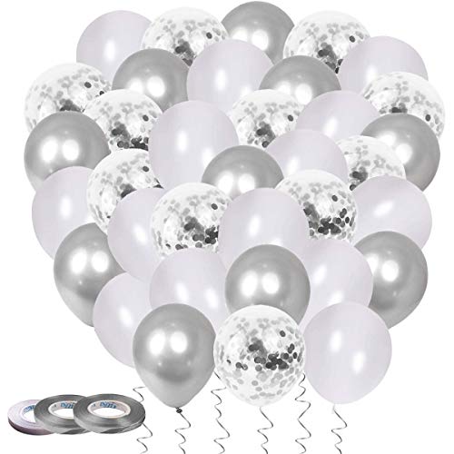 60 Stück Luftballons Silber, Helium Ballons Silber Konfetti Luftballons Metallic Heliumballons Hochzeitsballons für Hochzeit Silberhochzeit Geburtstag Taufe Party Dekoration (Silber) von LINSOCLE