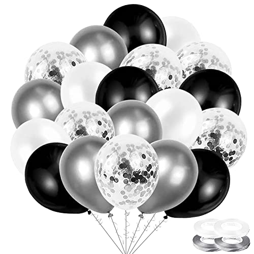 LINSOCLE 80 Stück Luftballons Silber Weiß Schwarz, Luftballons Silber und Schwarz, Weiße und Schwarze Luftballon für Geeignet Hochzeiten von Männern und Frauen und Verschiedene Partydekorationen von LINSOCLE