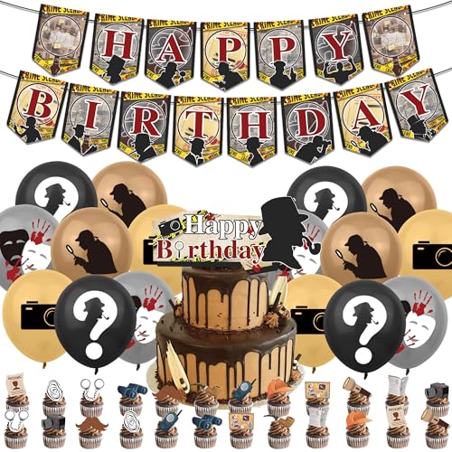 42 Stück Detective Party Dekorationen, Top Secret Geburtstag Party Zubehör Detective Party Zubehör, Detektiv Geburtstag Deko Set Detective Kuchen Topper Cupcake Toppers für Party Dekorationen von LINYIJOY