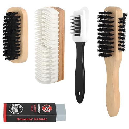 Wildlederbürste für Schuhe 5er Set Wildledwer Raulederbürste Schuhbürste mit Radiergummi Messingborsten, Wildlederbürste Wildleder Pflege Bürste Kreppbürste für Nubuk, Wildleder, Velour von LINYIJOY