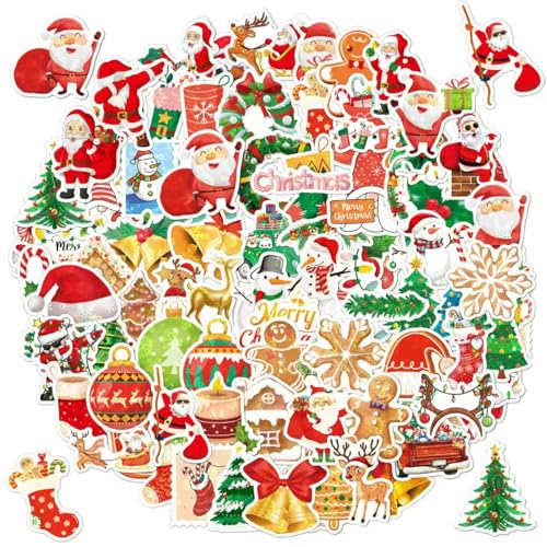 100 Stück Weihnachtsaufkleber, Weihnachtsbaumaufkleber, selbstklebende Weihnachtsaufkleber, Aufkleber für Weihnachten, Weihnachtsaufkleber, Frohe Weihnachten-Aufkleber, Weihnachtsdekorationen von LINYUECH