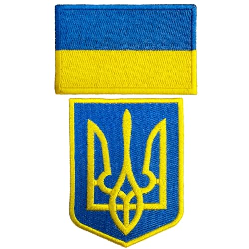 Ukraine Flagge & Tryzub Stickerei Patch Set - 3,5 Zoll Ukrainisches Wappen Schild Patches für Jacken, Rucksäcke & Hüte von LIONX