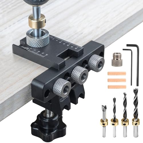 3-in-1 Pocket Hole Jig Kit, 8/10/15mm Holzdübel Bohrschablone mit Positionierungsclip Einstellbare Bohrführung Puncher Locator für die Holzbearbeitung Exakte Dübellöcher (B) von LIROPAU