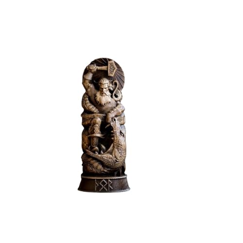 LIRUOXI für komplizierte Geschnitzte Holzfigur, die mythologische Kreaturen darstellt, 25cm groß Mjolnir von LIRUOXI