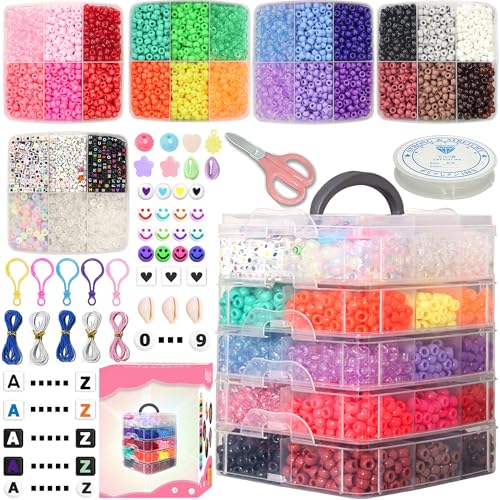 LIS HEGENSA Pony-Perlen, Großpackung, Kandi-Perlen für Halskette, Schmuckherstellung, Haarflechten, Armbänder, Kunststoffperlen zum Basteln, Zöpfe, Mädchen (27 Farben, 6400 Stück) von LIS HEGENSA