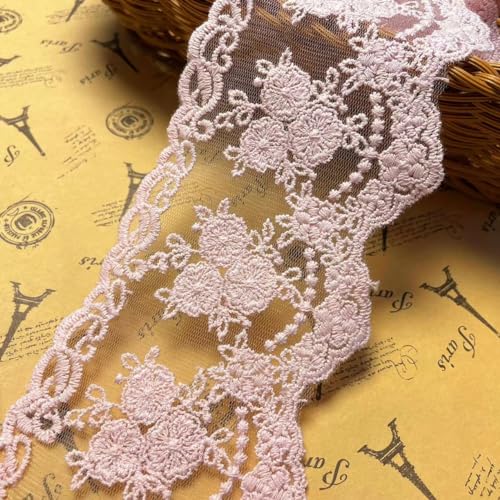 8 CM Breite Europa kleine Blume muster Inelastische Stickerei Spitzenbesatz, Vorhang Tischdecke Slipcover Braut Selbermachen-Kleidung/Zubehör (1,8 Meter in einem Paket)(Pink） von LITTLE LANE LACE