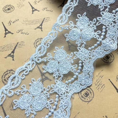 8 CM Breite Europa kleine Blume muster Inelastische Stickerei Spitzenbesatz, Vorhang Tischdecke Slipcover Braut Selbermachen-Kleidung/Zubehör (1,8 Meter in einem Paket)(See blau) von LITTLE LANE LACE