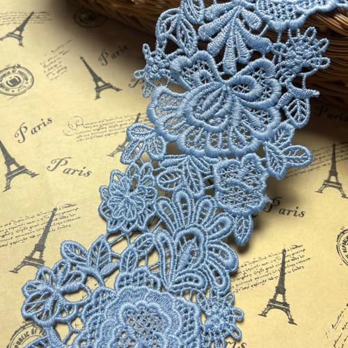 9 CM Breite Europa Dazzle muster Inelastische Stickerei Spitzenbesatz, Vorhang Tischdecke Slipcover Braut Selbermachen-Kleidung/Zubehör (1,8 Meter in einem Paket) (hellblau) von LITTLE LANE LACE