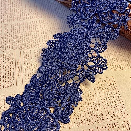 9 CM Breite Europa Dazzle muster Inelastische Stickerei Spitzenbesatz, Vorhang Tischdecke Slipcover Braut Selbermachen-Kleidung/Zubehör (1,8 Meter in einem Paket) (marineblau) von LITTLE LANE LACE