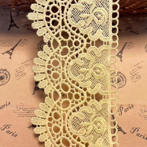 9 CM Breite Europa Krone muster Inelastische Stickerei Spitzenbesatz, Vorhang Tischdecke Slipcover Braut Selbermachen-Kleidung/Zubehör (1,8 Meter in einem Paket)(gelb) von LITTLE LANE LACE