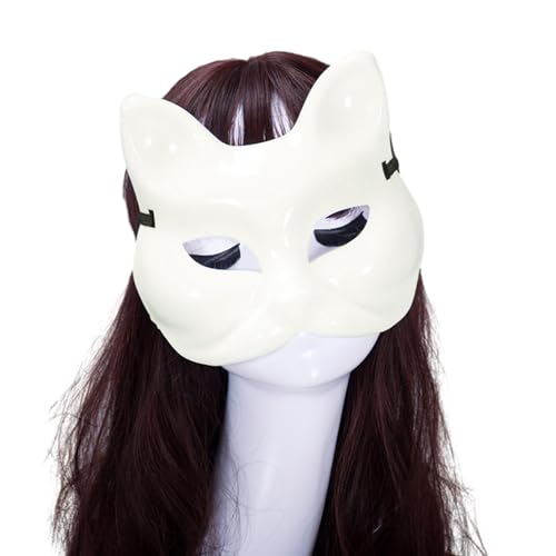 LIUASMUE White Plastic Hand Painted Half Face Cosplays DIY Cat Party Assecory Costume Masquerade Handpainted von LIUASMUE