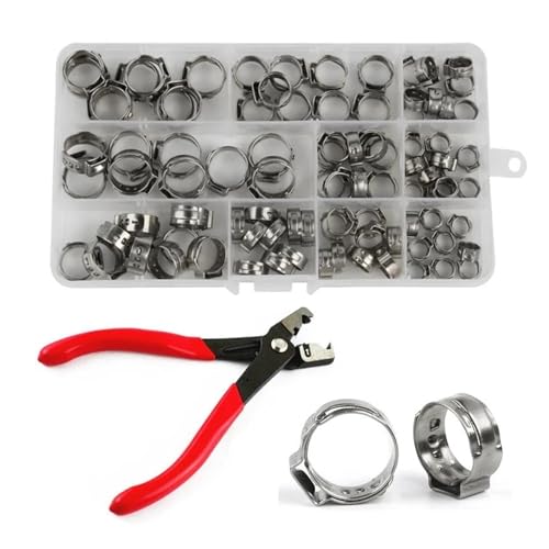 LIUCH 100 Stück verpackte Edelstahl-Einzelohr-Reifen-Kombinations-Schraubstockklemmenringe Crimp-Zangen-Set oder Zangen Holzbearbeitungsklemmen(100pcs and pliers) von LIUCH