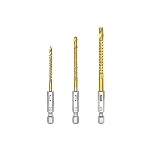 LIUCH 3/6 Stücke HSS Sechskantschaft Spiralbohrer Gezahnt Einstechen Gewindebohrer Spiralsäge Holz Metall Kunststoff Lochsäge Titan Bohrer(3pcs 3-5mm) von LIUCH