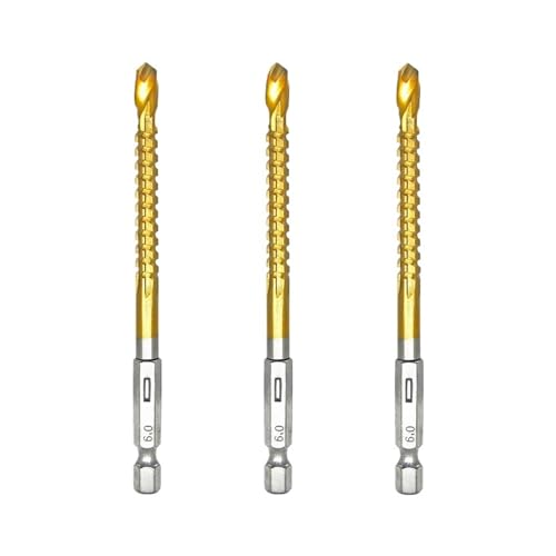 LIUCH 3/6 Stücke HSS Sechskantschaft Spiralbohrer Gezahnt Einstechen Gewindebohrer Spiralsäge Holz Metall Kunststoff Lochsäge Titan Bohrer(3pcs 6mm) von LIUCH