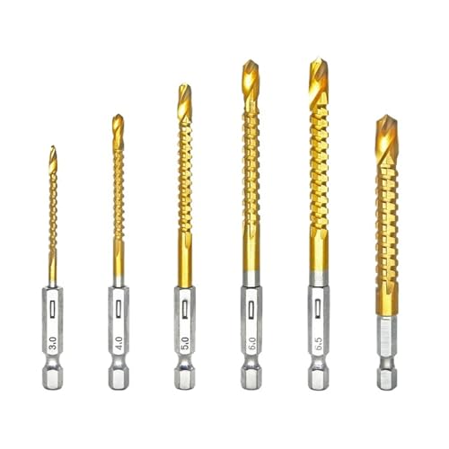 LIUCH 3/6 Stücke HSS Sechskantschaft Spiralbohrer Gezahnt Einstechen Gewindebohrer Spiralsäge Holz Metall Kunststoff Lochsäge Titan Bohrer(6pcs 3-8mm) von LIUCH