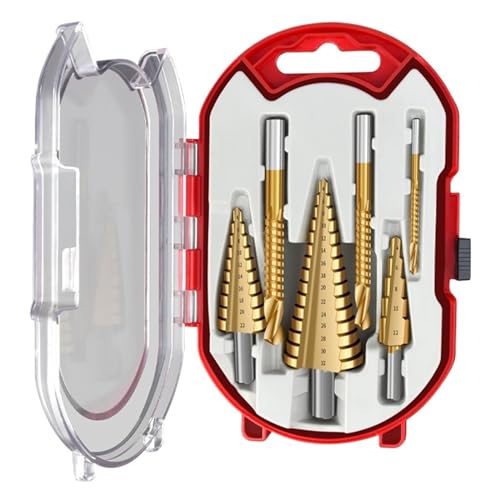 LIUCH 6Pcs Schritt Bohrer Sah Bohrer Set Titan Fräser 4-12 4-20 4-32mm 3 6 8mm for Holzbearbeitung Loch Opener Metall Core(6pcs with box) von LIUCH