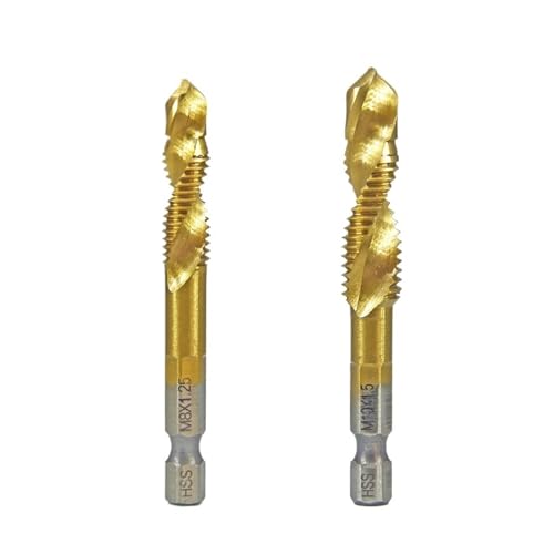 LIUCH M3 M4 M5 M6 M8 M10 Gewindebohrer 1/4 Sechskantschaft Maschinenhandgewindebohrer Titanbeschichtete HSS-Bohrgewindebohrer-Bits Gewindeschraubenwerkzeuge(2PCS 6542 M8-M10) von LIUCH