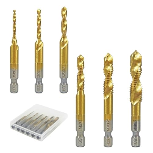 LIUCH M3 M4 M5 M6 M8 M10 Gewindebohrer 1/4 Sechskantschaft Maschinenhandgewindebohrer Titanbeschichtete HSS-Bohrgewindebohrer-Bits Gewindeschraubenwerkzeuge(6PCS 6542 M3-M10 box) von LIUCH