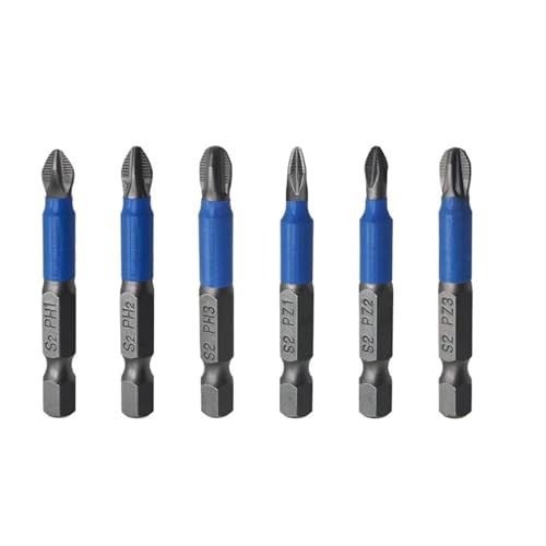 LIUCH Magnetische Schraubendreher-Bits Set PH1 PH2 PH3 PZ1 PZ2 PZ3 Anti-Rutsch 1/4 Sechskantschaft passend for Handbohrschrauber Werkzeugteil Zubehör(Screwdriver Bit 6pc) von LIUCH