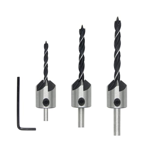 LIUCH Schnellarbeitsstahl-Senkbohrer-Set, 3–10 mm Senker-Bit for Holz, Holzbearbeitung, Zimmerei, Reibahle mit Innensechskantschlüssel(3pcs 3-5-7mm) von LIUCH