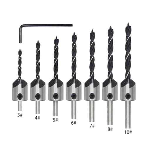 LIUCH Schnellarbeitsstahl-Senkbohrer-Set, 3–10 mm Senker-Bit for Holz, Holzbearbeitung, Zimmerei, Reibahle mit Innensechskantschlüssel(7pcs) von LIUCH