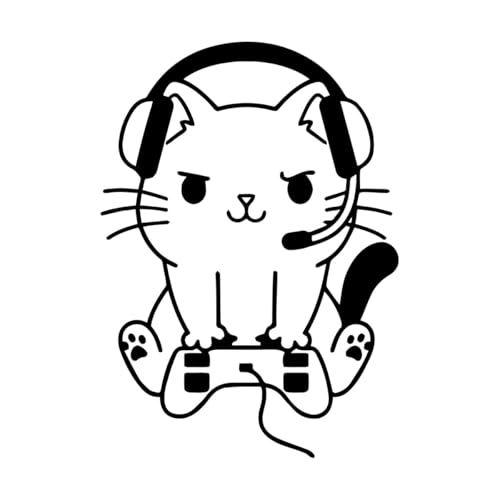 Gamer-Katze, lustige Nerd-Geek-Katze, Videospiele, Videospiel-Wandaufkleber, Gamer-Geschenk, Vinyl für Kinderzimmer-L-48x67cm-Black von LIUJIAHAO