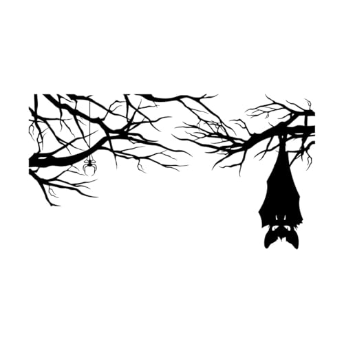 Halloween Wandaufkleber Cartoon Gothic Spinne Fledermaus Auf Zweig Vinyl Wandtattoo Für Kinderzimmer Dekoration-L-57x104cm-Black von LIUJIAHAO