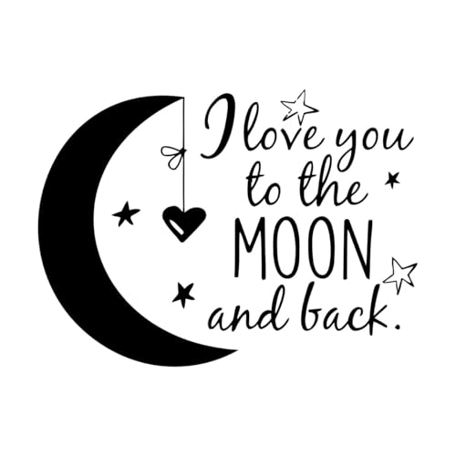 Wandtattoo „Mond mit Sternen“, Vinyl, für Kinderzimmer, Dekoration „I Love You to the Moon and Back“, Zitat, Aufkleber, Baby-Geschenk-S-42x57cm-Black von LIUJIAHAO