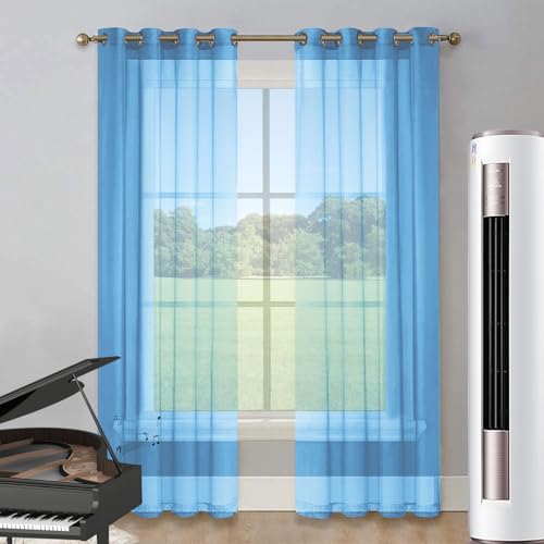 LIUNADM Gardine Halbtransparent mit Ösen 125 x 50 cm Größe Und Farbe Wählbar Schöner Weicher Verdunklungsvorhänge Zum Verdunkeln von Räumen für Wohnzimmer Landhaus Kleine Fenster, Himmelblau von LIUNADM