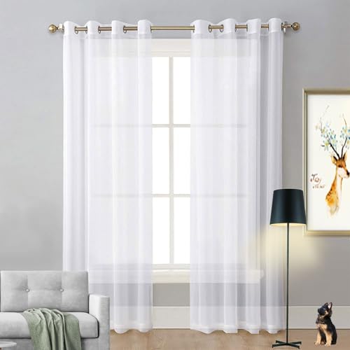 LIUNADM Gardine Halbtransparent mit Ösen 125 x 90 cm Polyester, mit Ösen Transparent Scheibengardine Voile, Küche Kurzgardine für Küche Wohnzimmer Landhaus, Weiß von LIUNADM