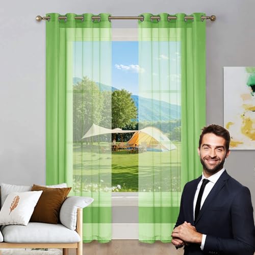 LIUNADM Gardine Halbtransparent mit Ösen 150 x 105 cm Größe Und Farbe Wählbar Scheibengardinen Kurzgardinen Bistrogardine für Wohnzimmer Landhaus Kleine Fenster, Grün von LIUNADM