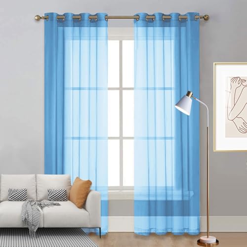 LIUNADM Verdunkelungsvorhang 225 x 175 cm Polyester, mit Ösen Transparent Thermofenstervorhänge, Kurzgardine Voile für Küche Wohnzimmer Landhaus, Himmelblau von LIUNADM